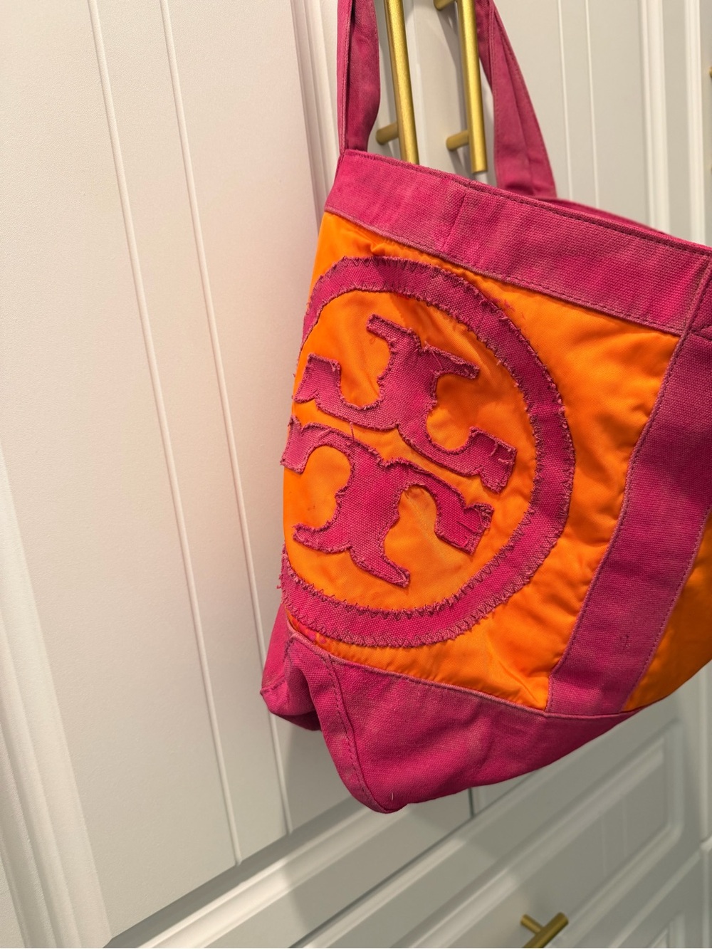 Tory Burch Pink Canvas/ Nylon Logo Tote 17x12x4